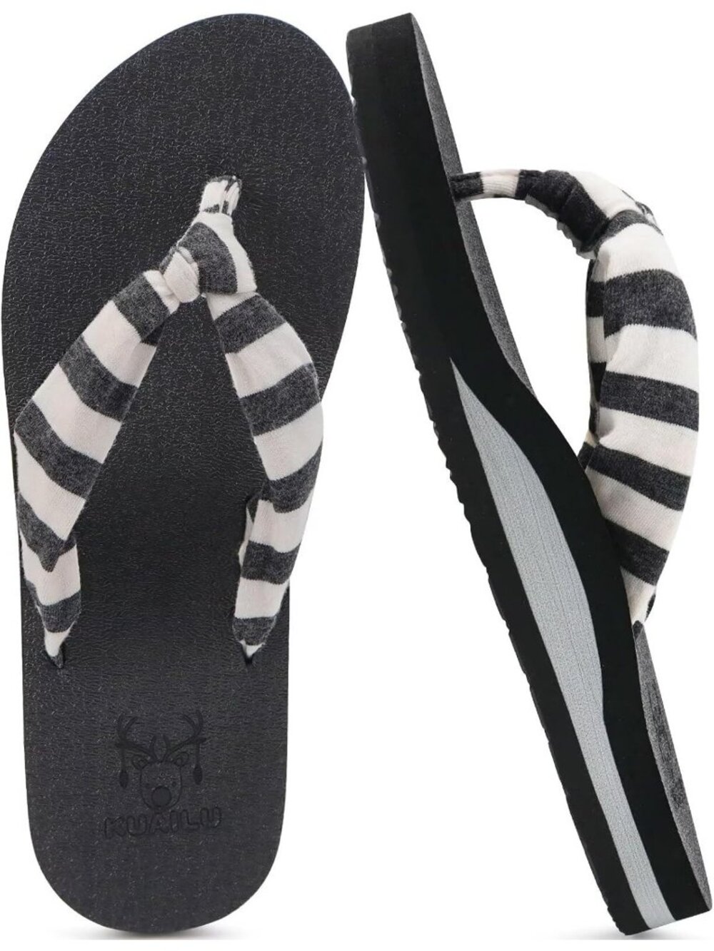 Women's Black White Flip Flops Comfortable Summer Thong Cushion Slip On Sandals